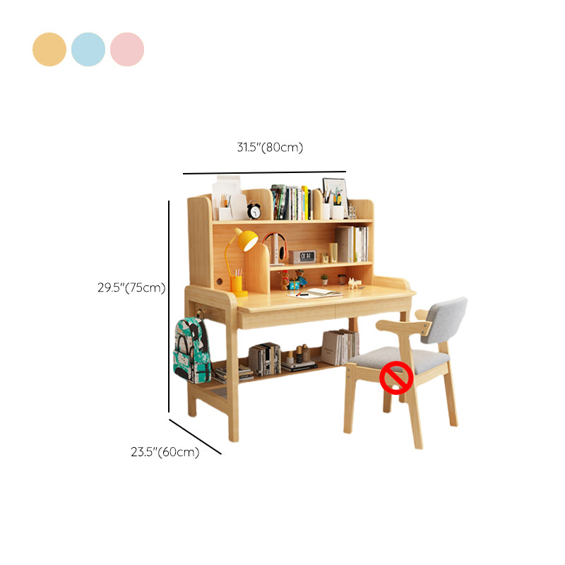 Solid Wood Writing Desk Table and Chairs Set Adjustable Kid's Desk with Storage Shelves