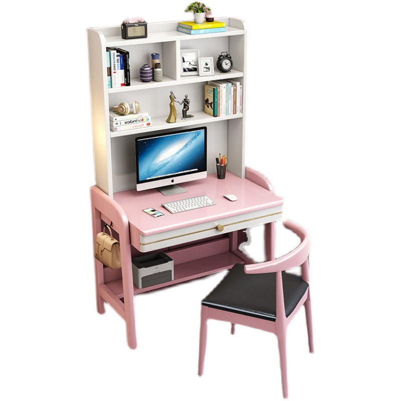 Solid Wood Writing Desk with Hutch Adjustable Kids Table and Chair