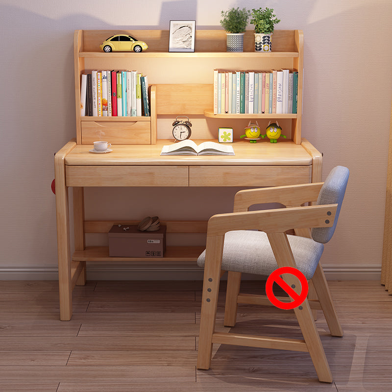 Adjustable Home Kids Desk Wood Writing Desk and Chair with Bookshelf