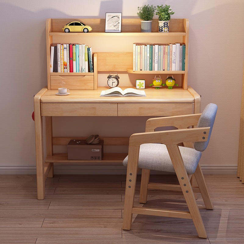 Adjustable Home Kids Desk Wood Writing Desk and Chair with Bookshelf