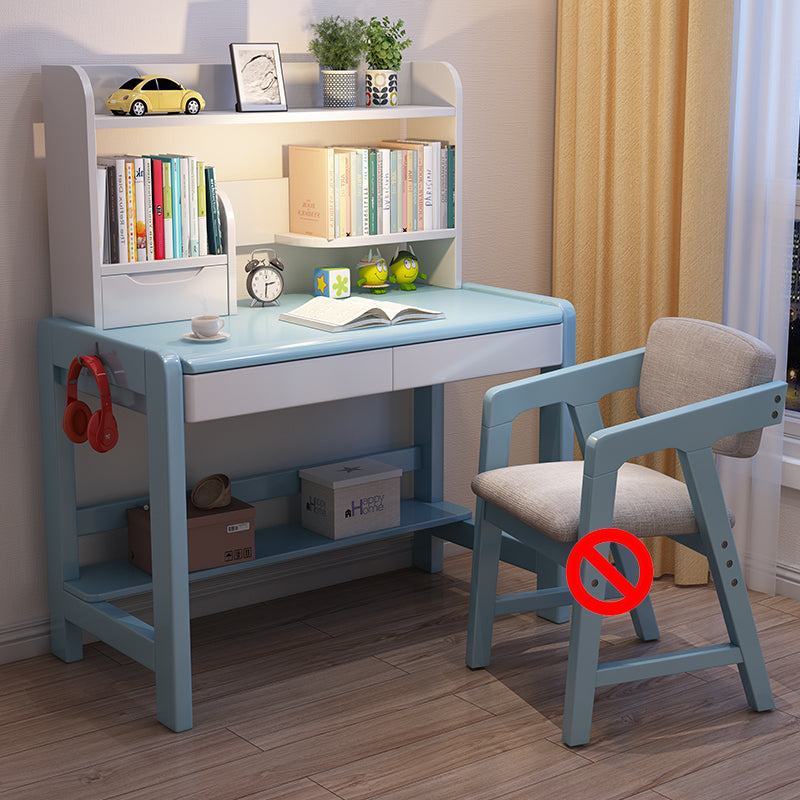 Adjustable Home Kids Desk Wood Writing Desk and Chair with Bookshelf