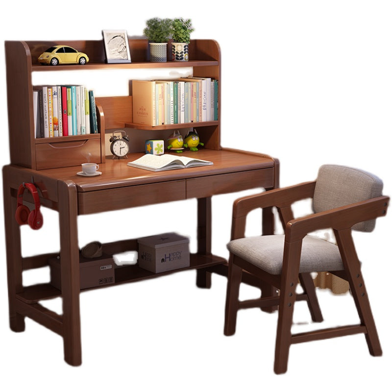 Adjustable Home Kids Desk Wood Writing Desk and Chair with Bookshelf