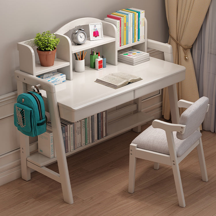 Rubberwood Writing Desk with Hutch Adjustable Kids Desk and Chair Set