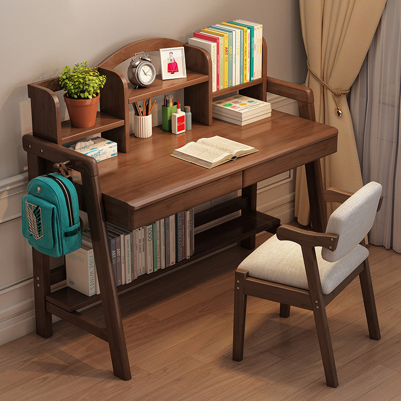 Rubberwood Writing Desk with Hutch Adjustable Kids Desk and Chair Set