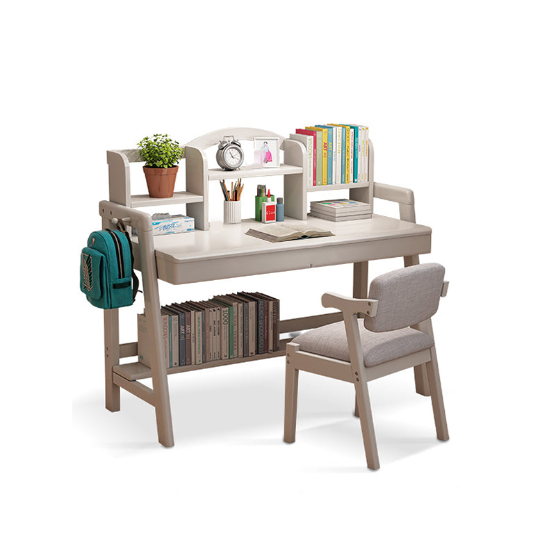 Rubberwood Writing Desk with Hutch Adjustable Kids Desk and Chair Set