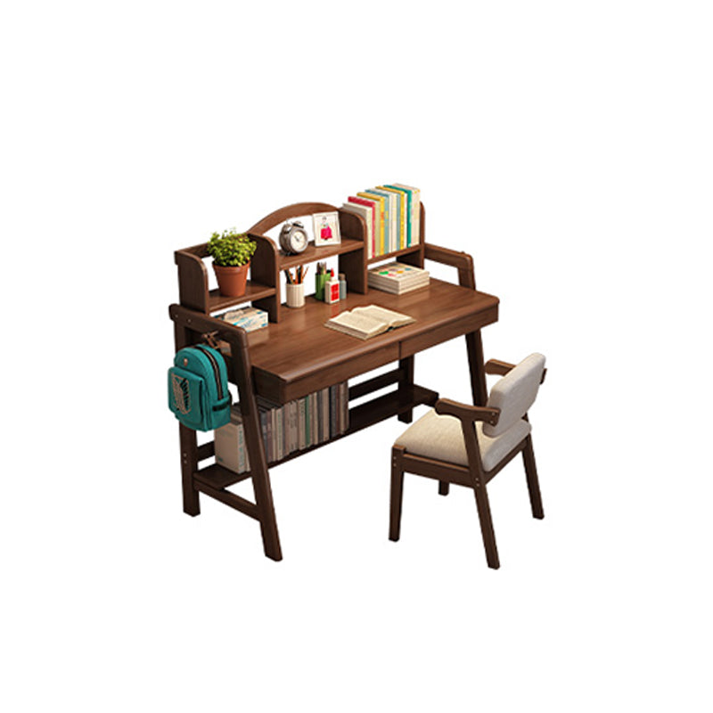 Rubberwood Writing Desk with Hutch Adjustable Kids Desk and Chair Set