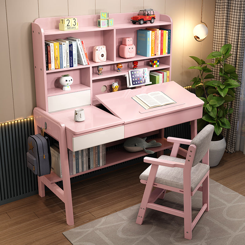 Solid Wood Writing Desk Desk and Chair Set Adjustable Student Desk for Home