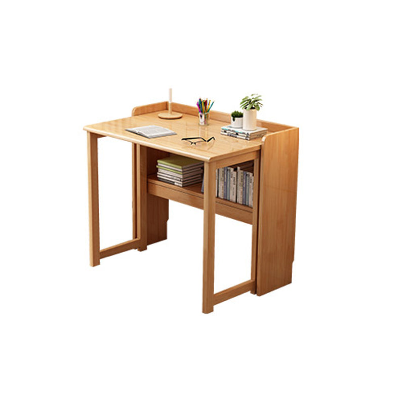 Solid Wood Writing Desk Folding Kids Desk with Storage Shelves