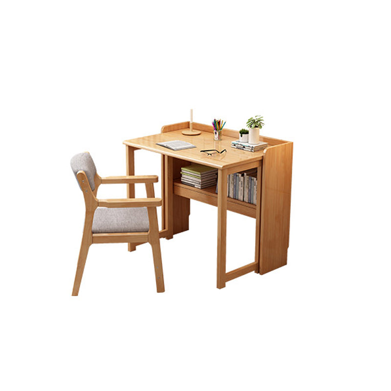 Solid Wood Writing Desk Folding Kids Desk with Storage Shelves