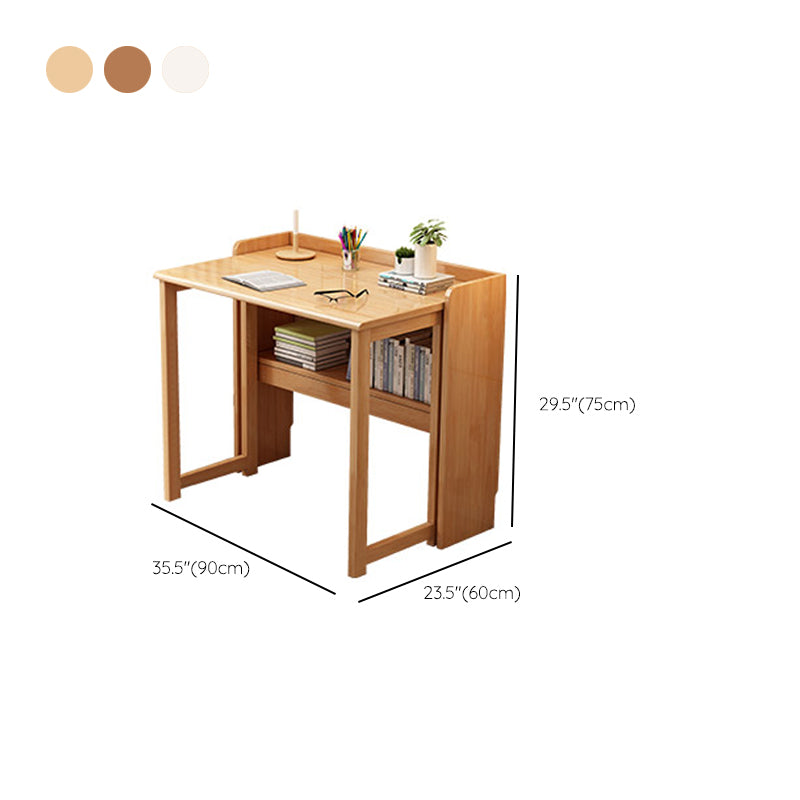 Solid Wood Writing Desk Folding Kids Desk with Storage Shelves