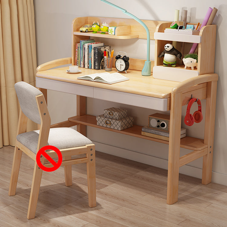 Adjustable Writing Desk Wood Kids Desk and Chair with Storage Shelves