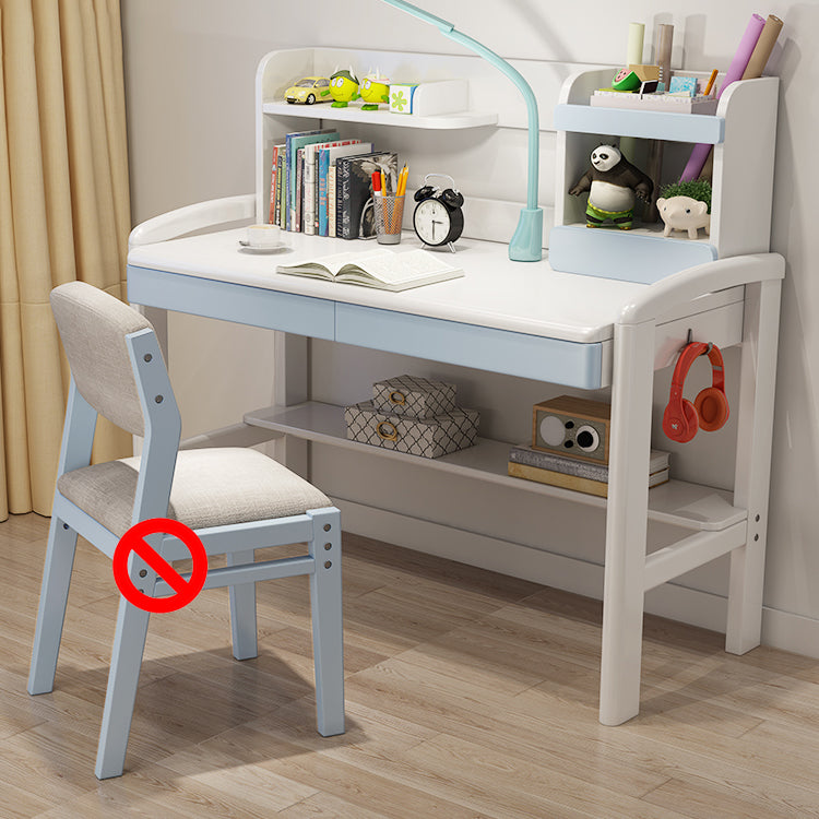 Adjustable Writing Desk Wood Kids Desk and Chair with Storage Shelves