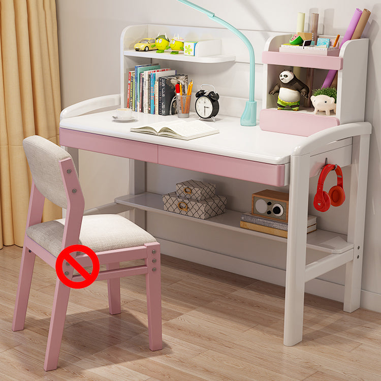 Adjustable Writing Desk Wood Kids Desk and Chair with Storage Shelves