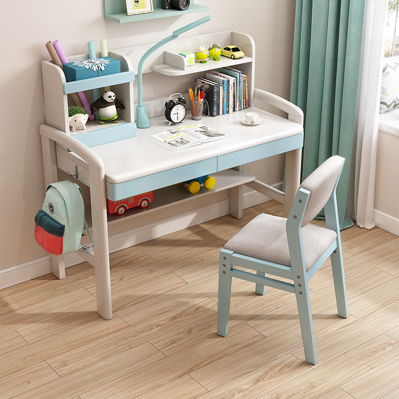 Adjustable Writing Desk Wood Kids Desk and Chair with Storage Shelves