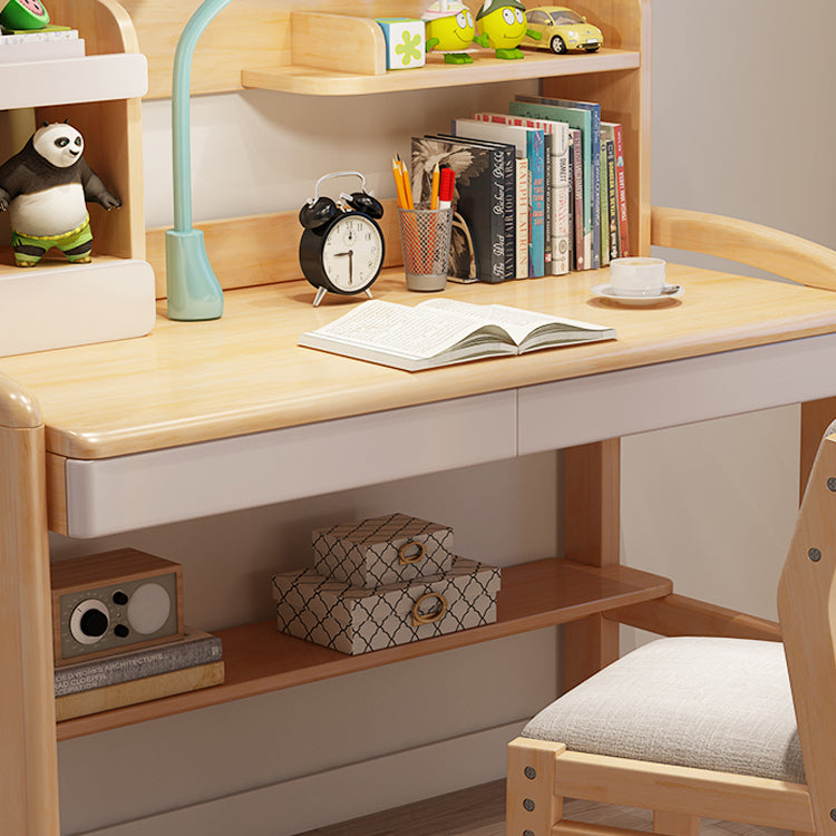 Adjustable Writing Desk Wood Kids Desk and Chair with Storage Shelves