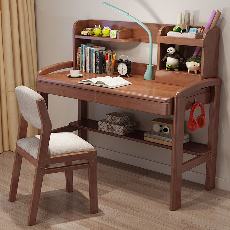 Adjustable Writing Desk Wood Kids Desk and Chair with Storage Shelves