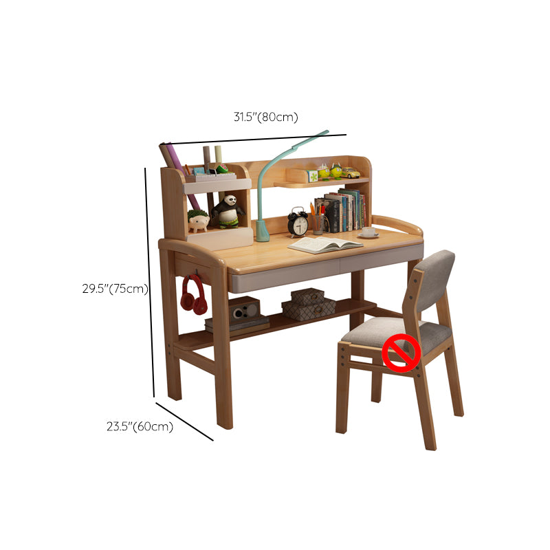 Adjustable Writing Desk Wood Kids Desk and Chair with Storage Shelves