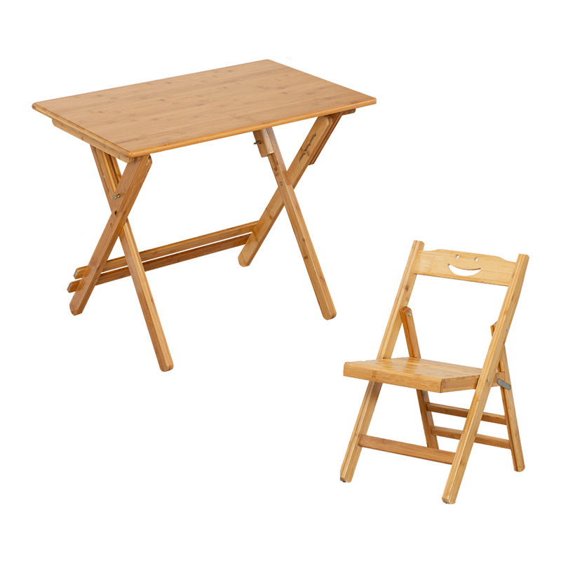 Foldable Desk and Chair Set Bamboo Kids Writing Desk in Natural