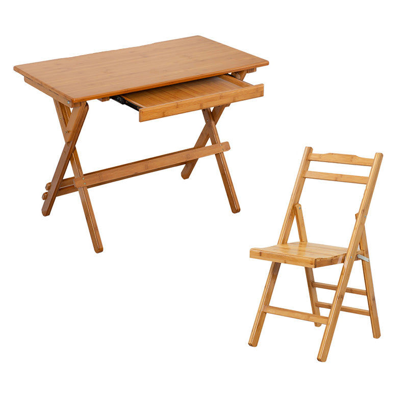 Foldable Desk and Chair Set Bamboo Kids Writing Desk in Natural