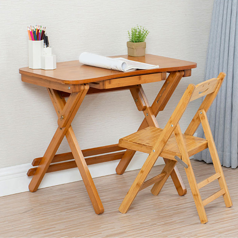 Foldable Desk and Chair Set Bamboo Kids Writing Desk in Natural