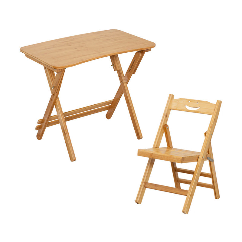 Foldable Desk and Chair Set Bamboo Kids Writing Desk in Natural