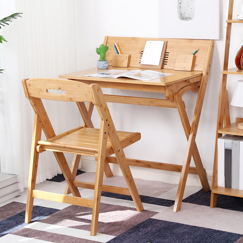 Bamboo Writing Desk and Chair Set Foldable Kids Desks in Light Wood