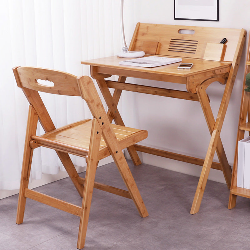 Bamboo Writing Desk and Chair Set Foldable Kids Desks in Light Wood