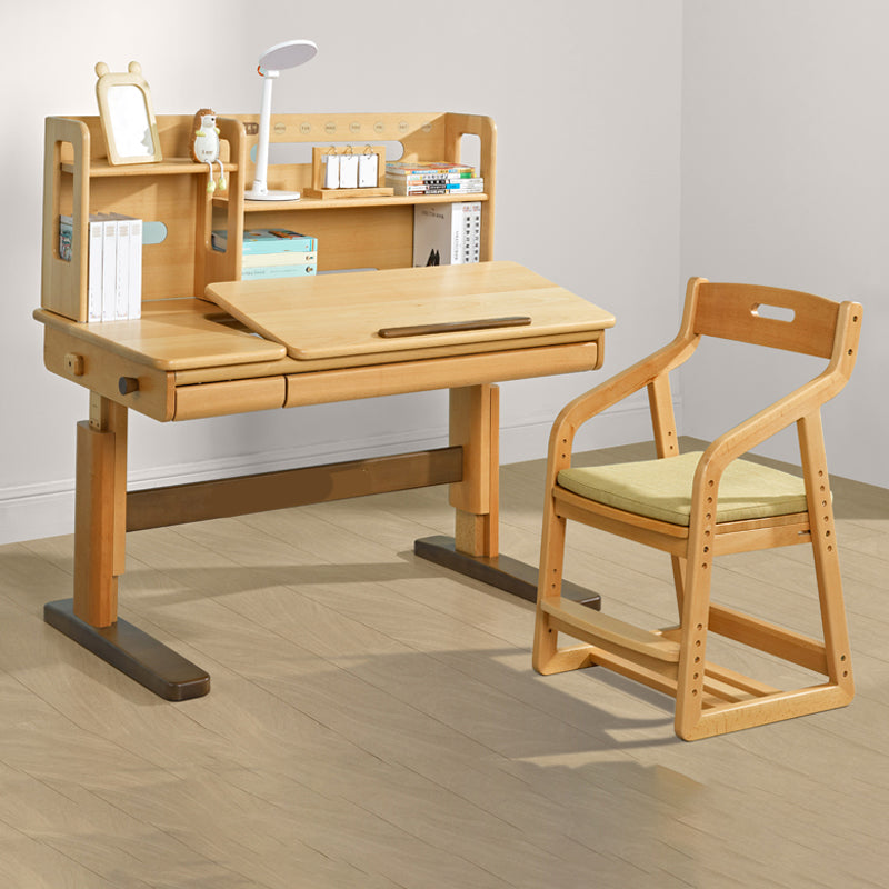 Contemporary Adjustable Writing Desk with Storage Drawer in Beech