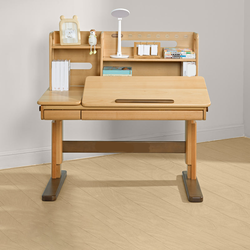 Contemporary Adjustable Writing Desk with Storage Drawer in Beech