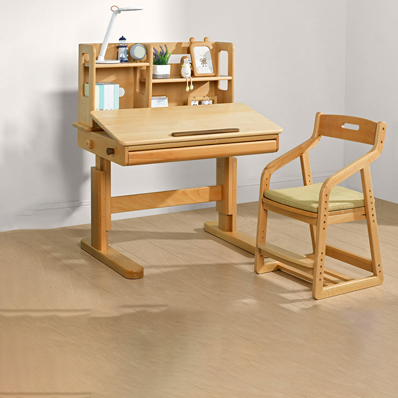 Contemporary Adjustable Writing Desk with Storage Drawer in Beech