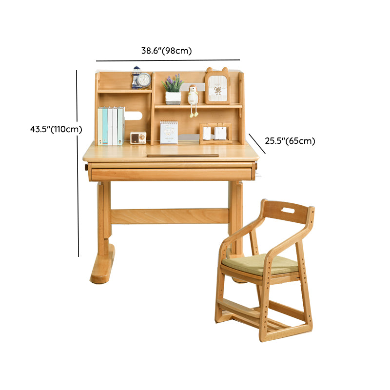 Contemporary Adjustable Writing Desk with Storage Drawer in Beech