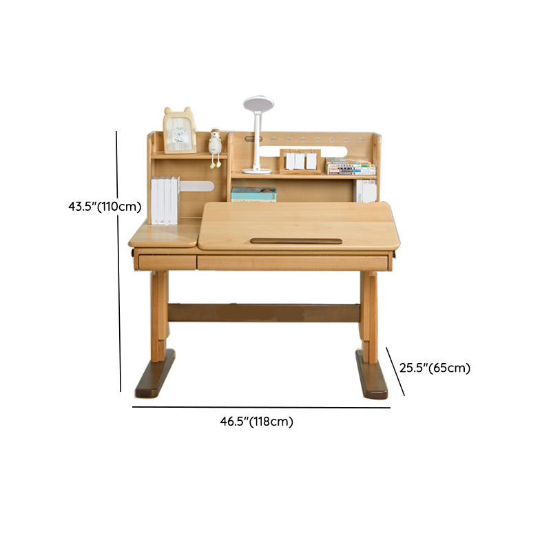 Contemporary Adjustable Writing Desk with Storage Drawer in Beech