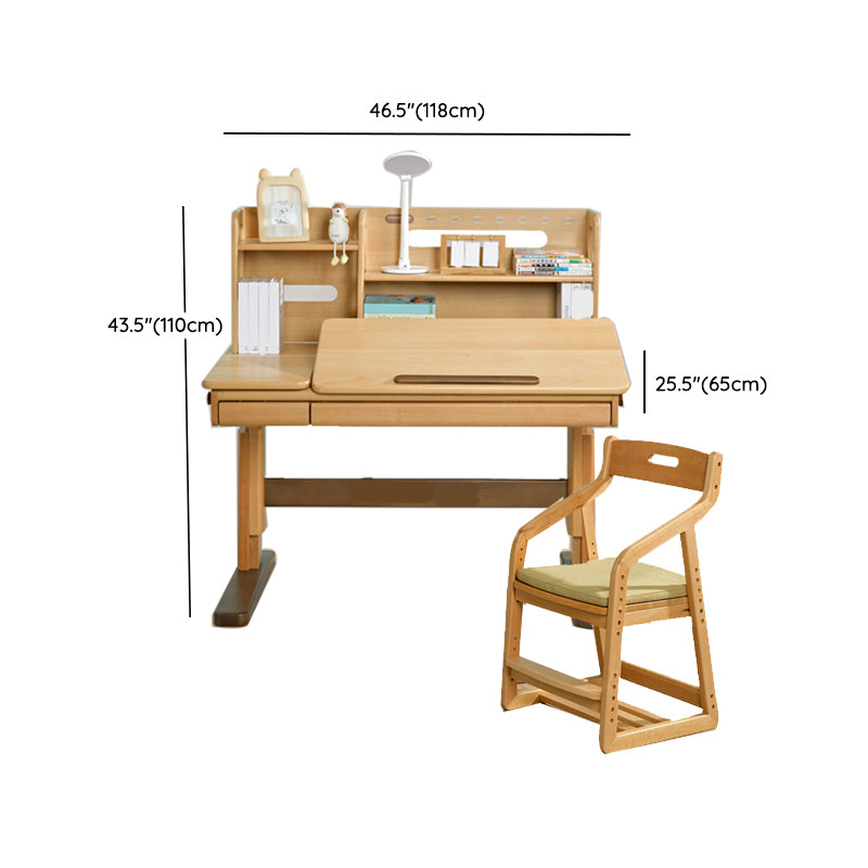 Contemporary Adjustable Writing Desk with Storage Drawer in Beech