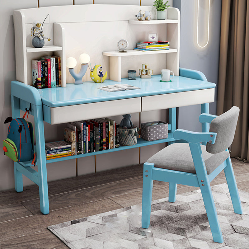 Solid Wood Home Writing Desk with Storage Drawer with Storage Shelves Adjustable