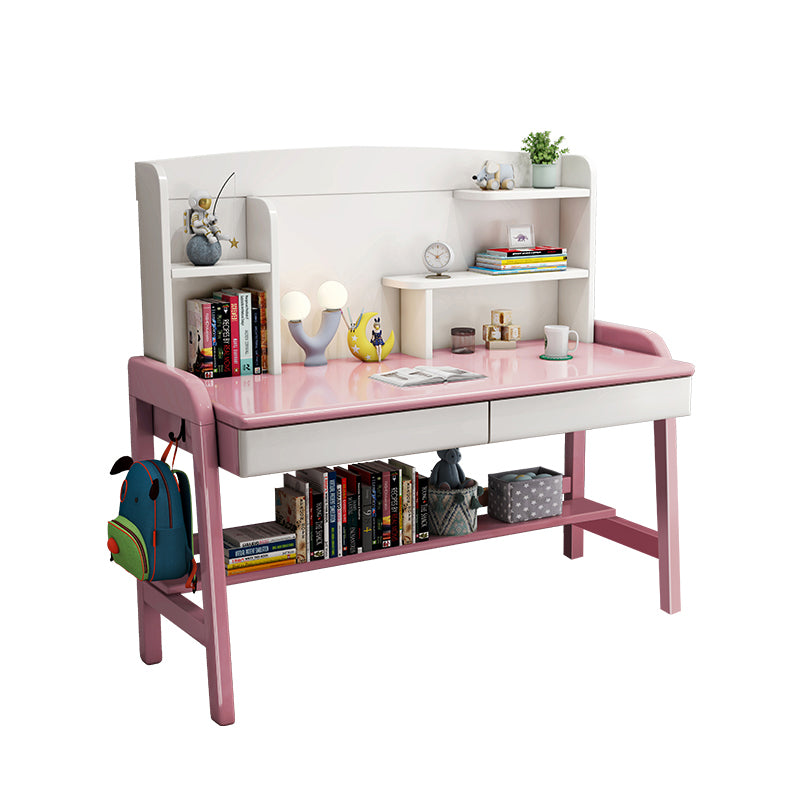 Solid Wood Home Writing Desk with Storage Drawer with Storage Shelves Adjustable