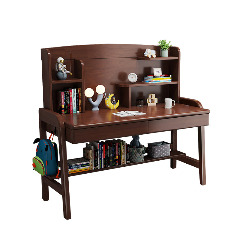 Solid Wood Home Writing Desk with Storage Drawer with Storage Shelves Adjustable