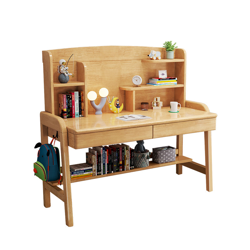 Solid Wood Home Writing Desk with Storage Drawer with Storage Shelves Adjustable