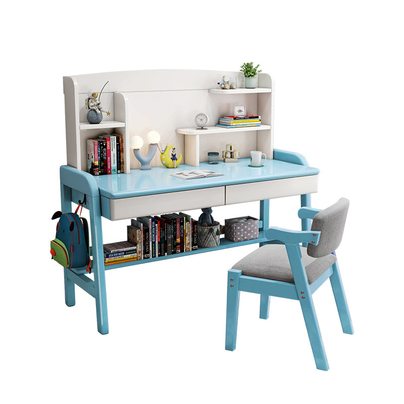 Solid Wood Home Writing Desk with Storage Drawer with Storage Shelves Adjustable