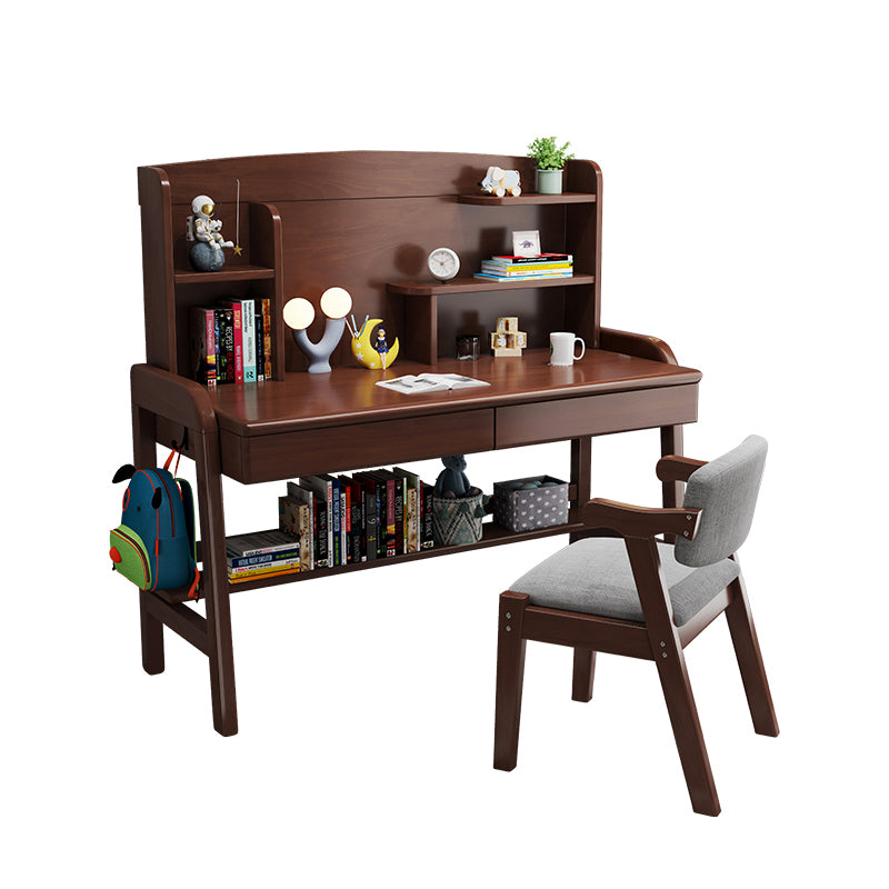 Solid Wood Home Writing Desk with Storage Drawer with Storage Shelves Adjustable