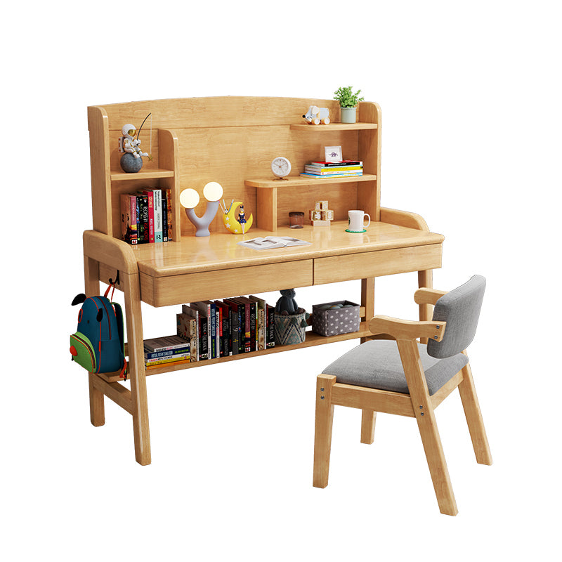 Solid Wood Home Writing Desk with Storage Drawer with Storage Shelves Adjustable