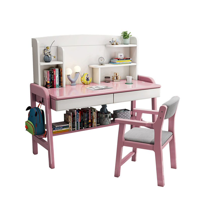 Solid Wood Home Writing Desk with Storage Drawer with Storage Shelves Adjustable