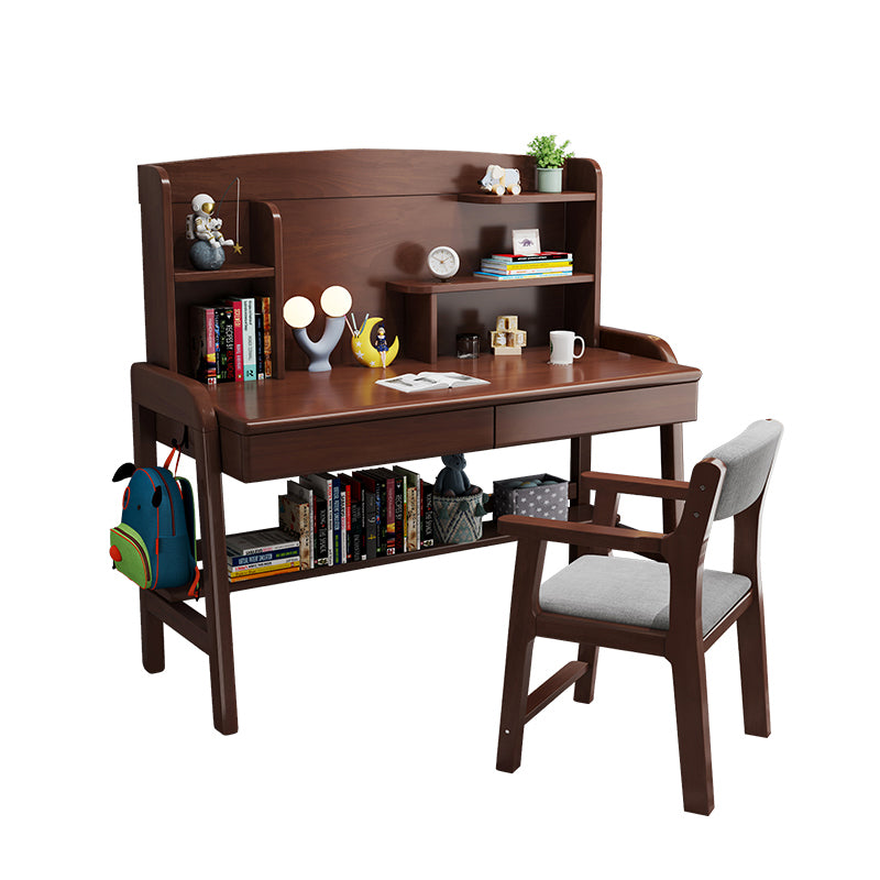 Solid Wood Home Writing Desk with Storage Drawer with Storage Shelves Adjustable