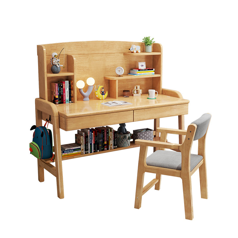 Solid Wood Home Writing Desk with Storage Drawer with Storage Shelves Adjustable