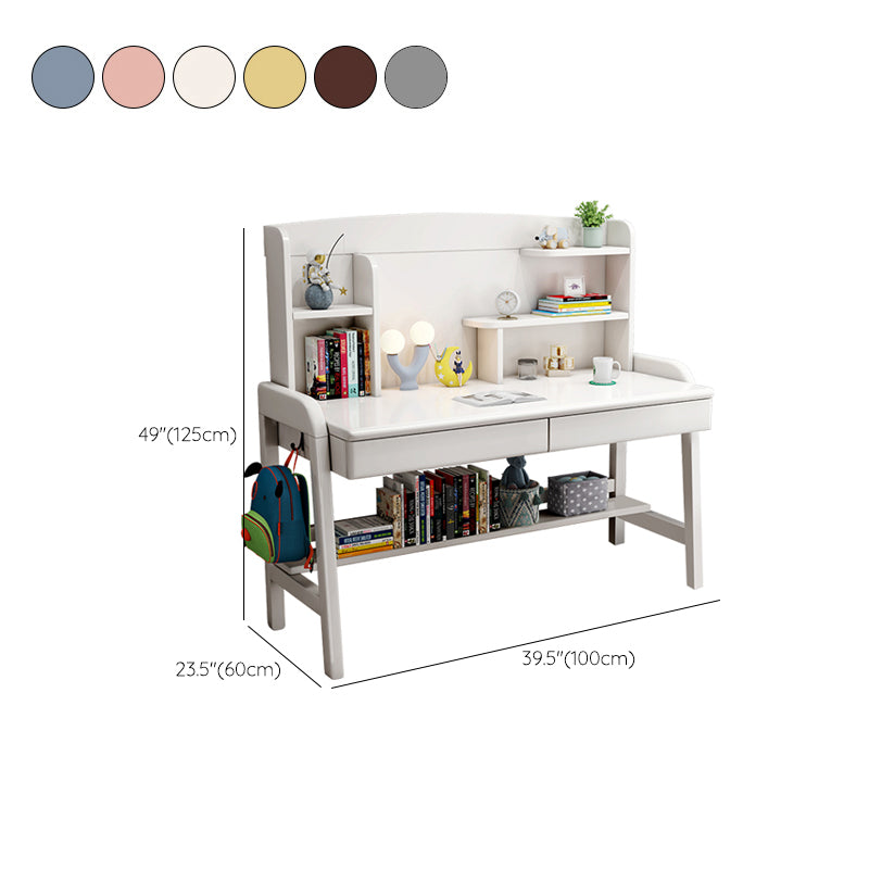 Solid Wood Home Writing Desk with Storage Drawer with Storage Shelves Adjustable