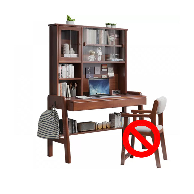 Solid Wood Home Study Desk with Bookshelf with Storage Drawer Adjustable