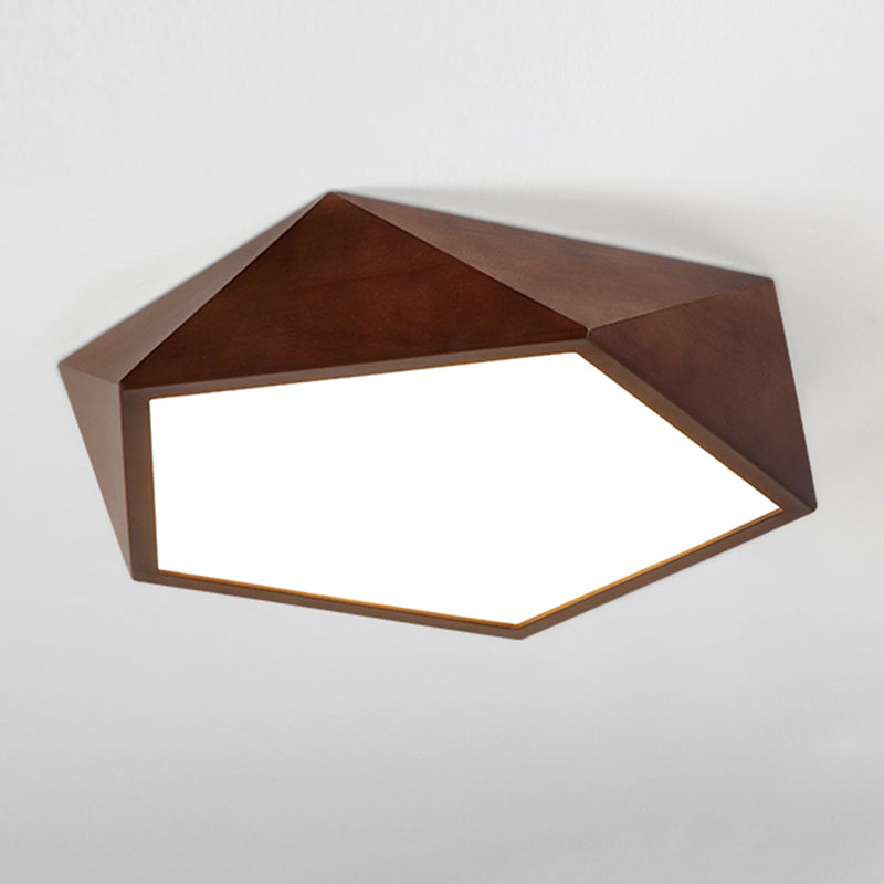 Modern LED Wood Flush Mount Geometric Shape Ceiling Lamp with Acrylic Shade for Bedroom