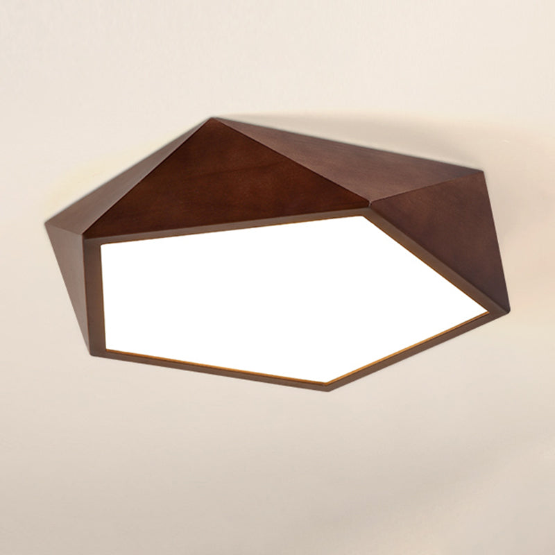 Modern LED Wood Flush Mount Geometric Shape Ceiling Lamp with Acrylic Shade for Bedroom