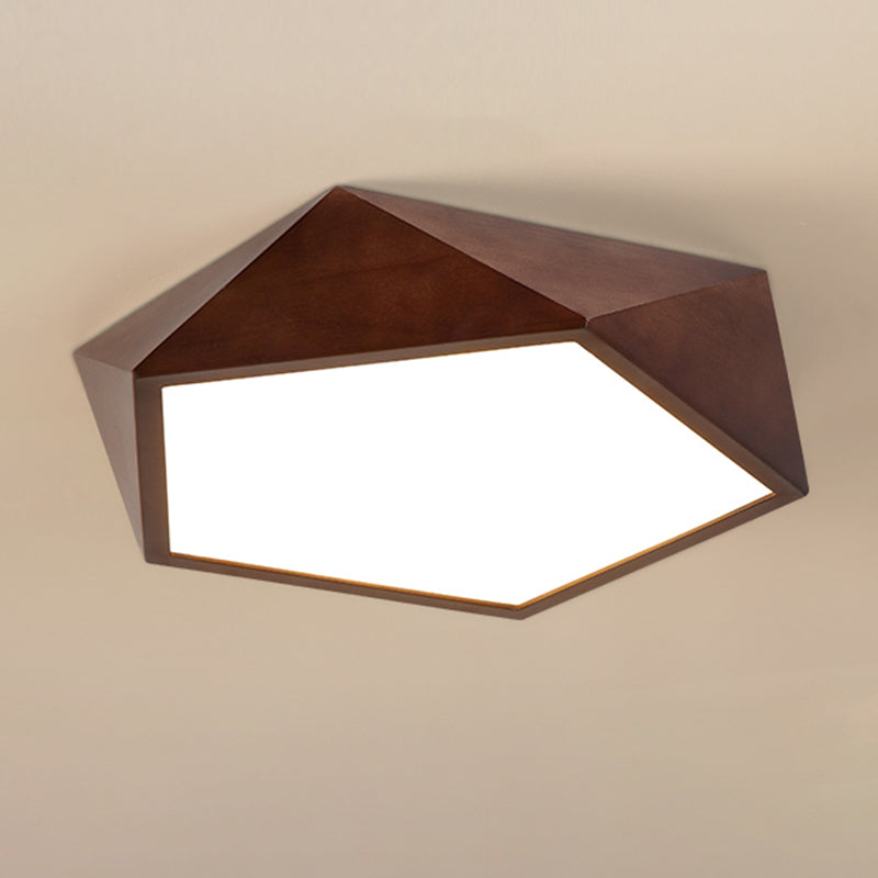 Modern LED Wood Flush Mount Geometric Shape Ceiling Lamp with Acrylic Shade for Bedroom