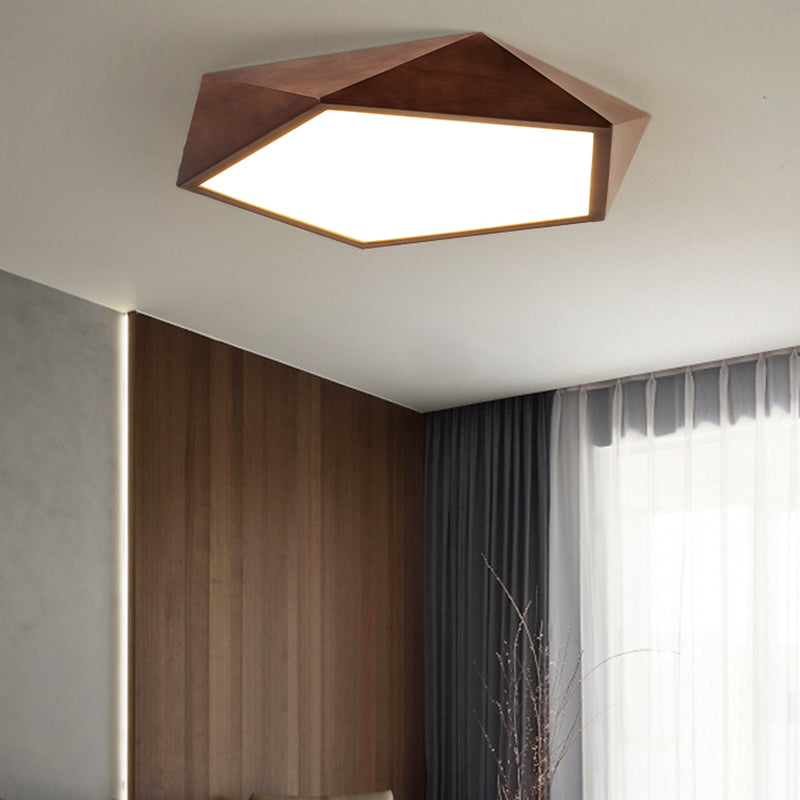 Modern LED Wood Flush Mount Geometric Shape Ceiling Lamp with Acrylic Shade for Bedroom