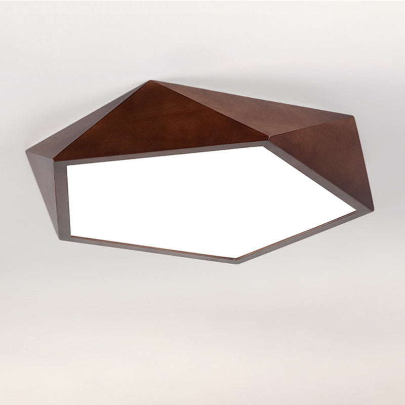 Modern LED Wood Flush Mount Geometric Shape Ceiling Lamp with Acrylic Shade for Bedroom